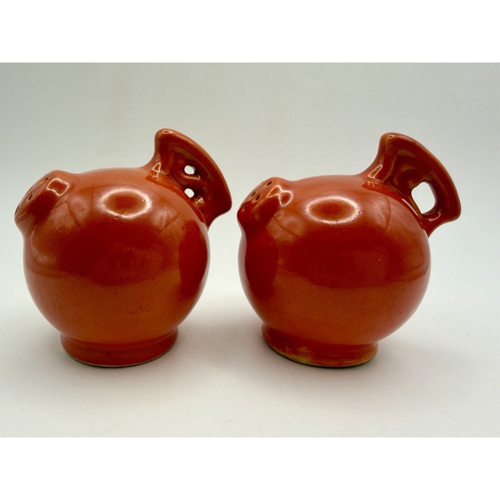 Vintage Red Wing Pottery Orange Salt & Pepper Shakers Ball Shape MCM Ceramic